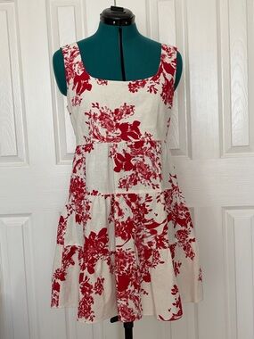 Lush Red Floral Tiered Mini Dress on Cream